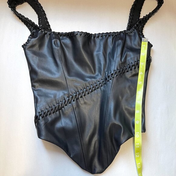 House of CB Women's Leonie Black Vegan Leather Corset Top - Picture 8 of 9
